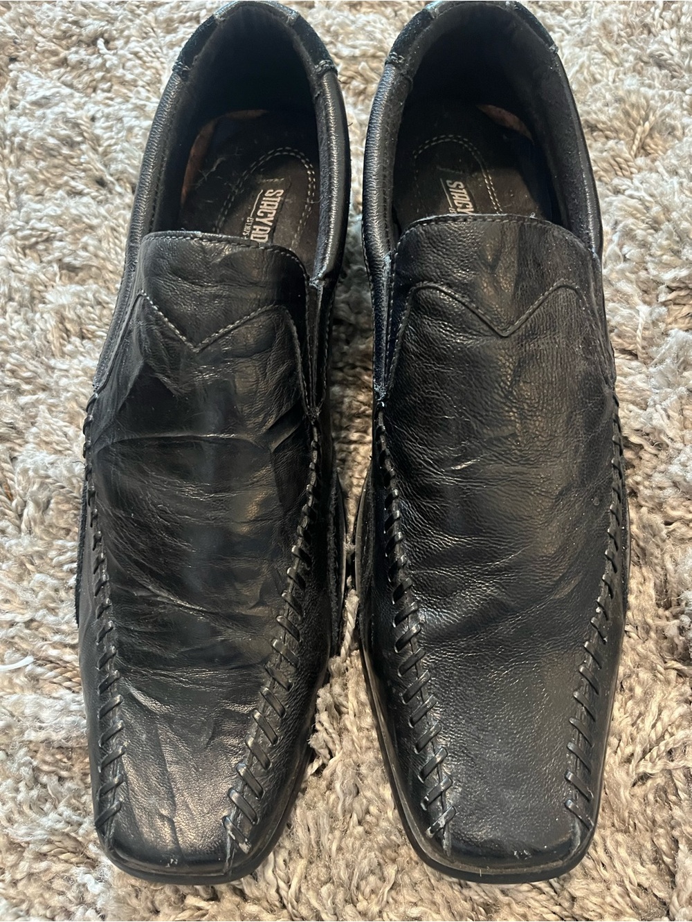 Stacy Adams Black Leather Moc Toe Slip-On Loafers
